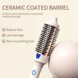 K&K 1.5 inch Thermal Brush Volumizing Brush Heated Curling Ceramic Tourmaline Ionic Curling Iron Quick Heating Makes Dual Voltage Travel-Friendly Straightening Round Design 30S heating up