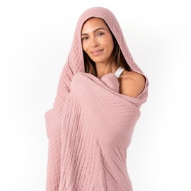 Comfy Cubs Adult Hooded Towel Large, 58" x 58" Mauve - Soft, Thick & Stylish Muslin Cotton Hooded Blanket - Durable & Dual-Function Wearable Blanket and Absorbent Hooded Towel for Adults