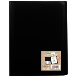eco-eco A5 100% Recycled 20 Pocket Black Flexible Cover Portfolio Book Folder Display Book, eco015x2