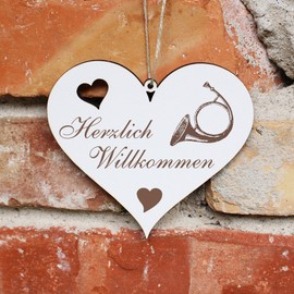 Herzlich Willkommen Sign - Horn - Decorative Heart Wooden Welcome Sign Door Sign Decorative Sign Door Decoration