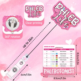 Phlebotomy Badge Reel with Badge Buddy - NOVBAUB Pink Phlebotomist Nurse Badge Reel and PHLEB Life Badge Buddy Retractable ID Clip for Nursing Gifts Work Accessories Essentials Conversion Charts