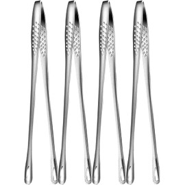 4 Pcs Tongs Stainless Steel Grill Tongs Cooking Tweezers Salads Tongs for Serving Kitchen Tong for Cooking Pasta Tong (Silver, One Size)