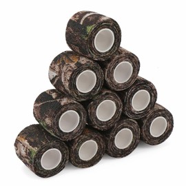 DROK 10 Roll Camo Tape, 1.97in x 14.76ft Camouflage Self-Adhesive Bionic Wood Wrap Bandage for Outdoor Athletic Sports Bicycle Hockey Skateboard Scooter, 4.92Yard Cohesive Camo Stretch Reusable Tape