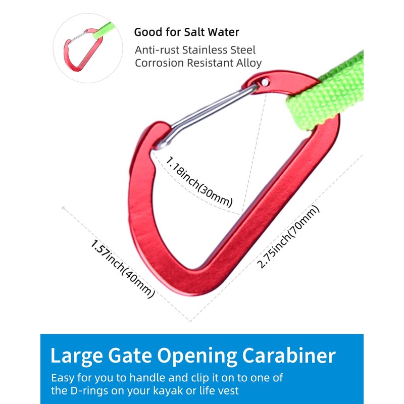 OCEANBROAD Kayak Paddle Leash with D-Ring Stretchable Bungee Strap Lanyard