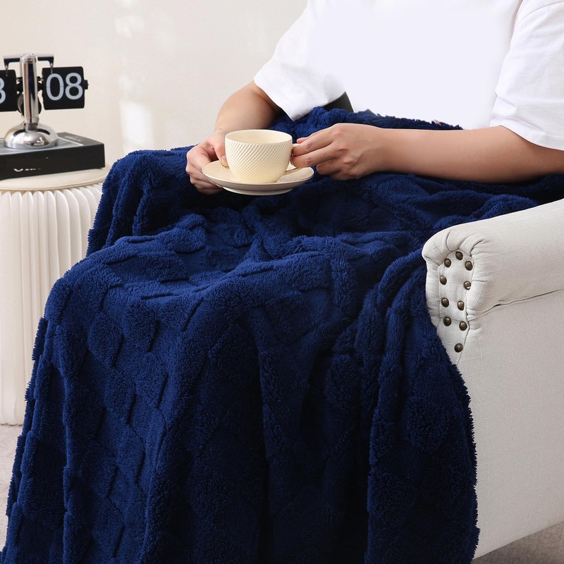Linecooo Navy Blue Fleece Throw Blanket 60”×80” for Couch Sofa