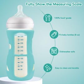 AUDRWALL Silicone Sleeves for Avent Natural Glass Baby Bottles, BPA Free, Anti Breakage Baby Bottle Holder (Blue + Green + White, 8 Ounce)
