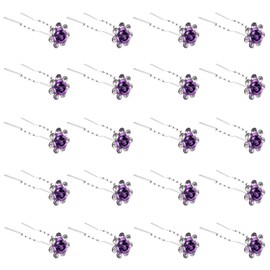 QIUTIMIY 20 Pack (Violet) Crystal Hair Pins Rose Flower Rhinestone Hair Clips for Bridal Wedding Women Hair Jewelry Accessories, with Clear Container