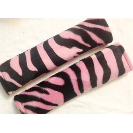 Zebra Light Pink Print Soft Plush Seat Belt Pads Strap Cover - One Pair