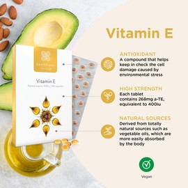 Healthspan Vitamin E 400iu (6 Months' Supply) | High Strength Formula to Combat Cell Damage | Sourced from Natural Vegetable Oils for Easy Absorption | Powerful antioxidant Support | Vegan