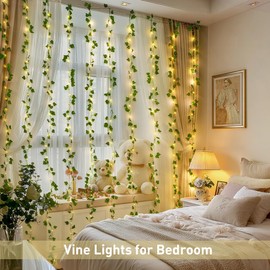 JMEXSUSS Vines Lights for Bedroom, 200 LED Vines Fairy Lights, Artificial Ivy Leaf Light for Wall Curtain Wedding Party Indoor Decor, 6.5ft x 6.5ft with Remote