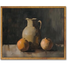 AtterrirArt Framed Kitchen Wall Art, 12 * 16inch, Farmhouse Jar and Pomegranate Wall Decor, Rustic Still Life Canvas Prints, Vintage Fruit Wall Art For Dining Room, Bedroom, Ready to Hang