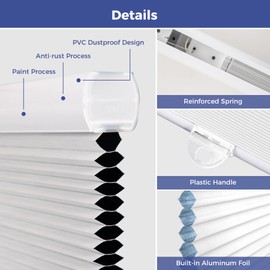 Allesin Cellular Shades Cordless Blackout Honeycomb Blinds for Indoor Windows, Thermal Insulated Window Shades Noise Reduction, Easy to Install, Perfect for Bedroom/Living Room, White - H72 x W35