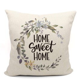 Mancheng-zi Farmhouse Home Sweet Home Olive Throw Pillow Case，Housewarming Gifts Family Room Decor，Family Cotton Linen Cushion Cover for Sofa Couch Bed Decoration18 x 18 Inch