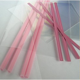 50pcs 6" Pink Plastic Lollipop Sticks + 50 Bags + 50 Pink Metallic Twist Ties