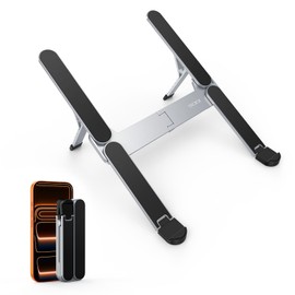 SODI Laptop Stand, Foldable Laptop Stand, Hand Size Folded, Portable Aluminium Laptop Stand for Travel & Commuting, Compatible with MacBook Pro/Air, HP, Sony, Dell, All 10-16 Inches (Silver)