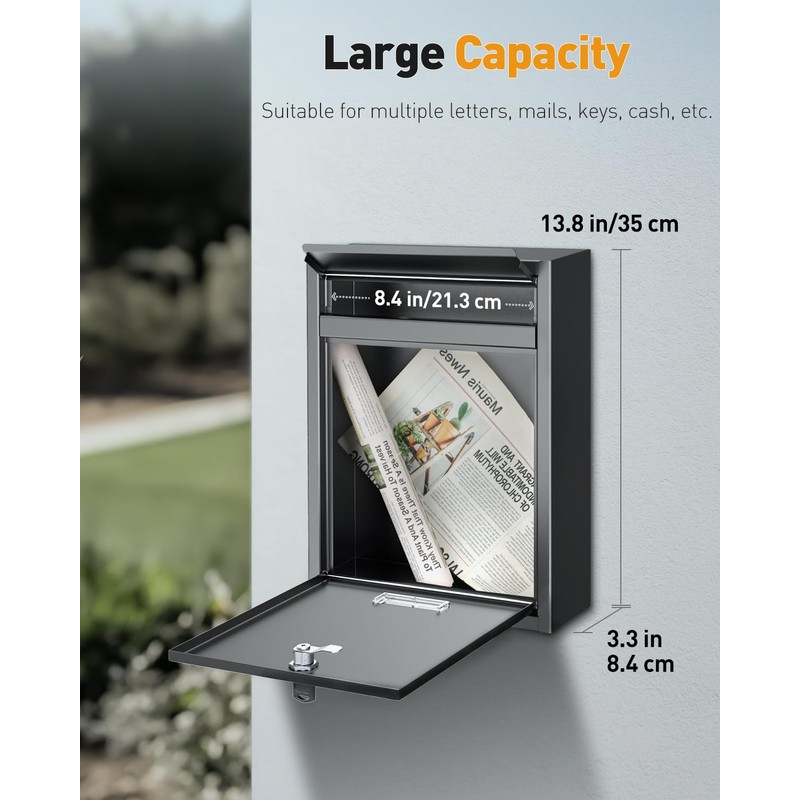 Uniclife Wall Mount Mailbox for Outside, Locking Mail Box, Large
