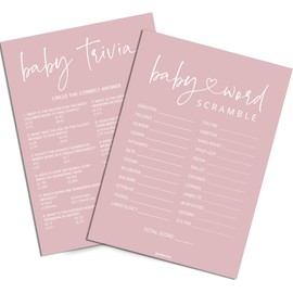 GardenCity Baby Shower Games - Baby Trivia & Baby Word Scramble Game, 50 Double-Sided Cards (Pink)