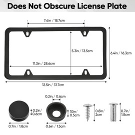 2 Pack License Plate Frames, 4 Holes Matte Black License Plate Frame, Aluminum License Plate Holder with Free Screws Fasteners Caps and Tool