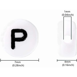 Bxwoum 100PCS Letter Beads White Round Acrylic Alphabet Beads Letter P Beads for Jewelry Making Bracelets Necklaces Key Chains DIY 4X7mm