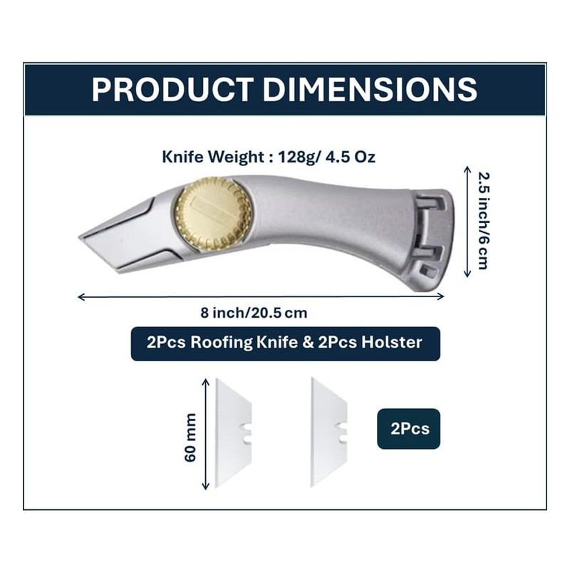 2 Pcs Silver Fixed Blade Roofing Knife Vinyl Drywall Knife
