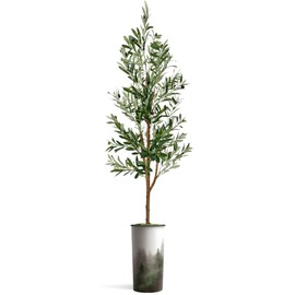 Artificial Tree in Green & Black Watercolor Forest Pine Planter, Fake Olive Silk Tree for Indoor and Outdoor Home Decoration - 68" Overall Tall (Plant Pot Plus Tree)