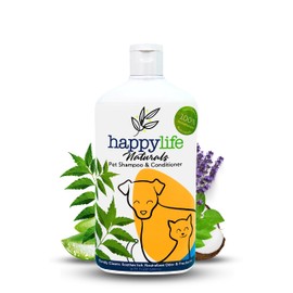 Happy Life Naturals Dog Shampoo and Conditioner 2-in-1 Formula Natural Ingredients for Dogs & Cats - Cat Shampoo and Conditioner - Detangler Dog Shampoo Itchy Skin Relief - Hypoallergenic 500mL