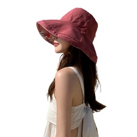 Karsaer G0079 Women's Hat, Spring and Summer, UV Protection, Reversible, Sun Protection, Solid & Floral Pattern, Foldable, Wide Brim, Walking, Bicycle, Travel, String Included, UPF Shade, Cute, UV