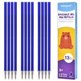 Willingood 12 x Erasable Refills, Blue, Compatible with Legami, Easy to Erase, Pen Tip 0.7 mm, Height 13 cm