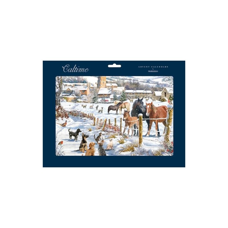 Horses Snowy Lane 350 x 245 mm Caltime Traditional Advent