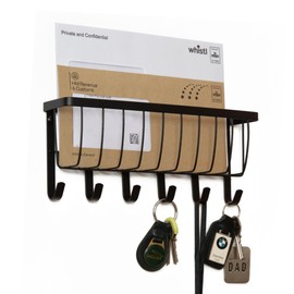 simplywire – Letter and Key Holder - Wall Mounted – 6 Hooks - Matt Black