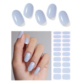 AutyaMee Semi Cured Gel Nail Strips (Baby Blue)-20 PCS Spring Gel Nail Stickers | UV Light Required | Gel Nail Wraps, Salon Quality & Easy to Use