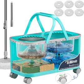 2026 Upgraded Easy-Use Spin Mop for Cleaner, Clean & Dirty Water Separation Mop Bucket for Pet & Family Homes,360° Swivel Wheels, Safe for Hardwood & Tile, Adjustable Handle,6 Reusable Mop Heads