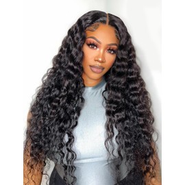 13X6 HD Lace Front Wigs Human Hair Pre Plucked For Black Women.180 Density Deep Wave Human Hair Wig Brazilian Real Curly Lace Frontal Wig Natural Color Can Be Dyed And Bleached 26 Inch
