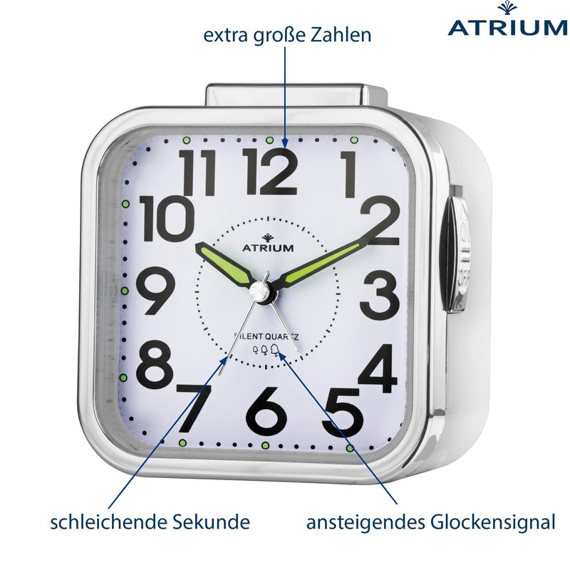 Atrium Seniorenwecker extra deutlich Analog Quarz ohne Ticken große Zahlen