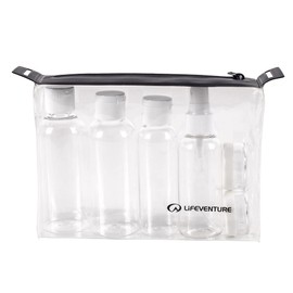 Lifeventure Travel Flight Bottle Set, Less Than 100ml, Refillable Flight Liquid Containers (x6) With Clear Bag. Perfect Reusable Trip Organiser For Check-in Security