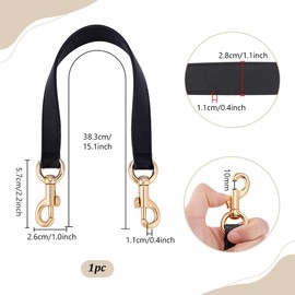 PH PandaHall 15 Inch Short Purse Strap, 1.1 Inch Wide Leather Bag Strap Black Bag Handles Replacement Puse Handles Handbag Strap for Women Men DIY Underarm Bag Handbag Shoulder Bag, Golden Hardware