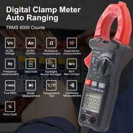 Digital Clamp Meter, Multimeter 6000Counts Volt Meter Auto-ranging Measures AC/DC Amp Clamp, NCV Non Contact Check Function (MAYILON MY2600D)