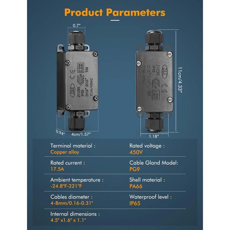 Junction Box - 4 Pack IP65 Waterproof 2 Way PG9