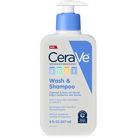 CeraVe Baby Wash & Shampoo 8 Ounce Fragrance, Paraben, & Sulfate Free Shampoo for Tear-Free Baby Bath Time