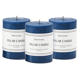 3x4 Inch Navy Blue Pillar Candles Set of 3, Unscented Pillar Candle, Dripless and Smokeless Large Candles, Candle for Home Decor, Dinner Table,Weddings, Holidays