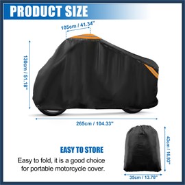 INFINAUTO Motorcycle Cover Waterproof Rain Dust Protector for Harley Davidson Cruiser Sportster Fatboy Softail Dyna Super Glide Fits 104" Black Stylish Design