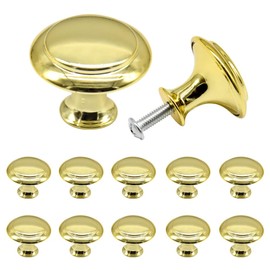 Yosawo Pack of 12 Furniture Knobs, Round Cabinet Knobs, Drawer Handles, Door Handles with Screws (Gold/27 mm)