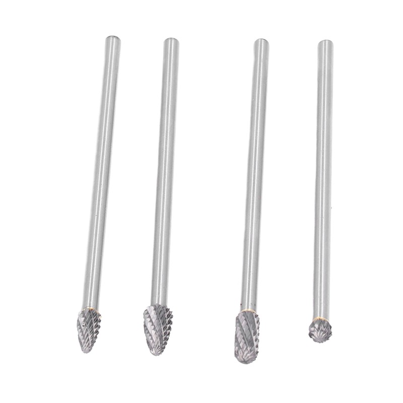 4Pcs Extended Carbide Rotating Burr Set 1/4in Shank Tungsten Steel
