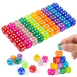 50 Piece Dice Set, 14 mm Play Dice, Acrylic Dice Colourful with Round Corners for Dice Games, Table Games, Bar, KTV Party, Tutoring, 10 Colours with Storage Box