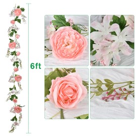 Artiflr 2 Pack Artificial Peony Garland Flowers, 12ft Floral Greenery Garland Rose Flower Vine Garland with Mixed Peony Flowers and Green Leaves for Wedding Dining Table Home Party Decor (2, Pink)