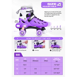 METROLLER Roller Skates for Girls and Boys Teens, Adjustable 4 Sizes for Kids Toddler Rollerskates with Light up Wheels, for Youth Women and Men