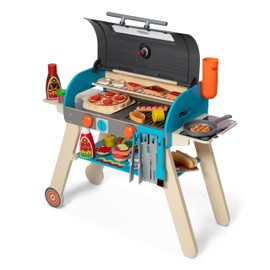 Melissa & Doug Deluxe Wooden Barbecue Grill, Smoker & Pizza Oven, Toy Food & Kids Play Kitchen Accessories, Preschool Learning Toys for Girls & Boys 3+ - FSC Certified