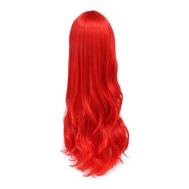 Long Curly Wig with Bangs Synthetic Hair Halloween Cosplay Costume Wig,Red