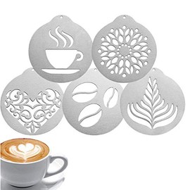Stainless Steel Coffee Stencils- Coffee Decorating Stencil Barista Cappuccino Arts Templates Coffee Garland Moulds Cake Decorating Tool (5PCS)
