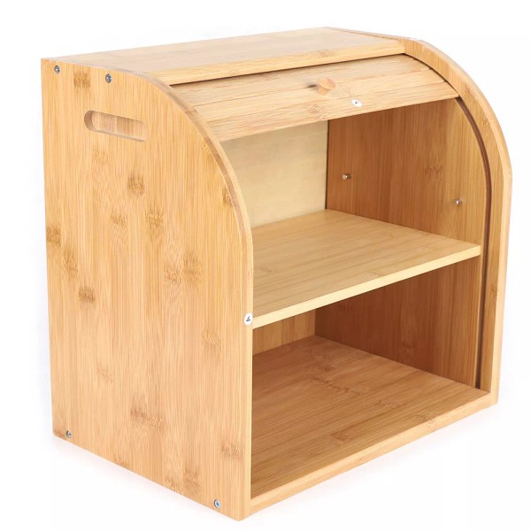 2-Layer Bread Box Bread Keeper Bamboo Wood With Lid Kitchen